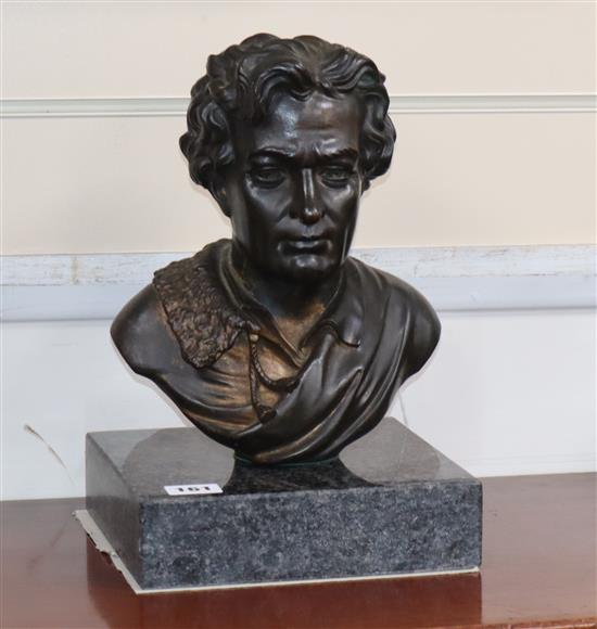 A bronze bust of Goethe, later stand height 31cm